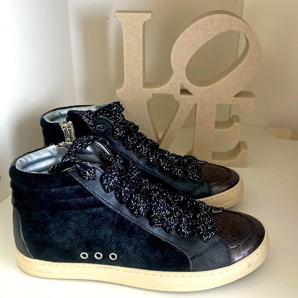 🆕 P448 Mixed Media Metallic High Top Sneakers
